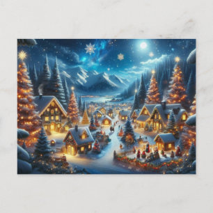 Magical Moonlit Snowy Christmas Village Postcard