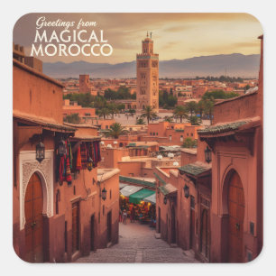 Magical Morocco Sunset View Koutoubia Marrakech Square Sticker