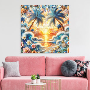 Magical Mosaic Tropical Ocean Sunset Canvas Print