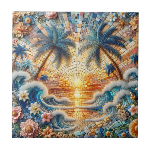 Magical Mosaic Tropical Ocean Sunset Tile