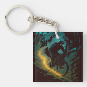 Magical Mountain Biking Adventure Trail Scene Key Ring