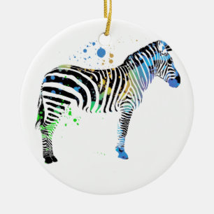 Magical Multi Coloured Zebra Spray Paint style Ceramic Tree Decoration
