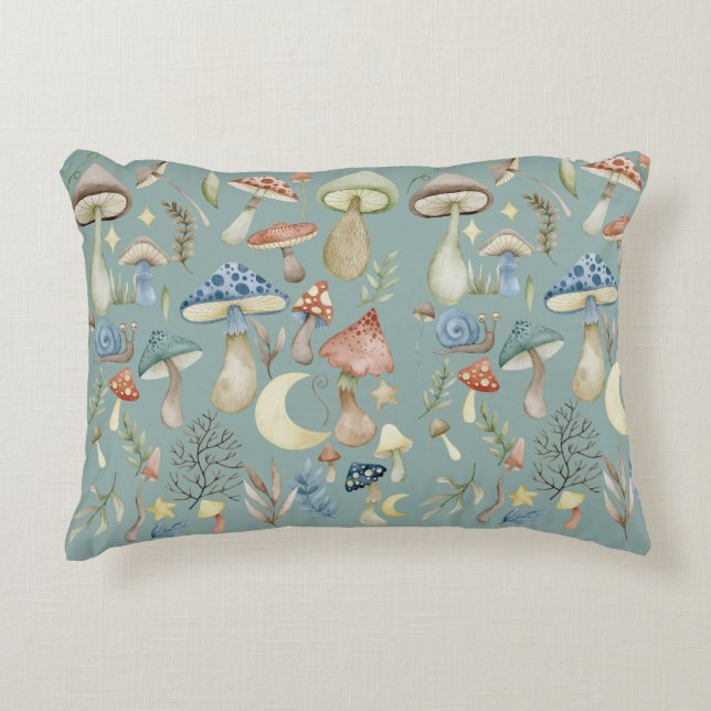 Magical Mushroom Mystical Sage Green Decorative Cushion (Front)