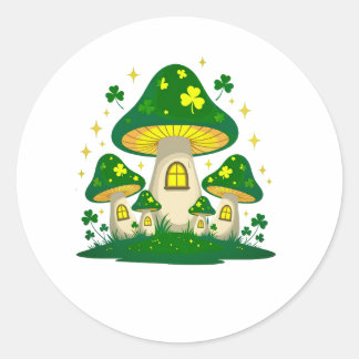 Magical Mushroom Village With Glowing Classic Round Sticker