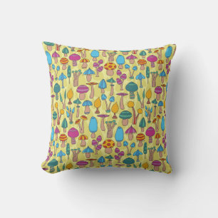 Magical Mushrooms Doodle Seamless Pattern Cushion