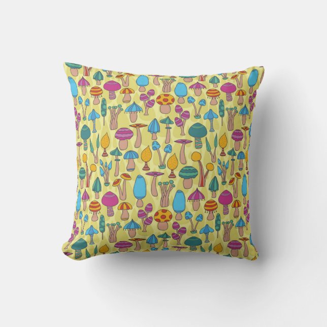 Magical Mushrooms Doodle Seamless Pattern Cushion (Front)