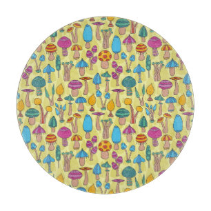 Magical Mushrooms Doodle Seamless Pattern Cutting Board