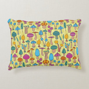 Magical Mushrooms Doodle Seamless Pattern Decorative Cushion
