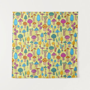 Magical Mushrooms Doodle Seamless Pattern Tapestry