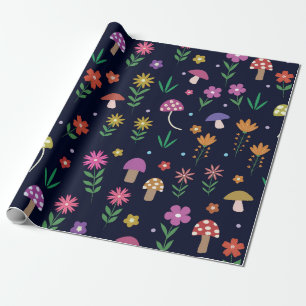 Magical Mushrooms With Whimsical Flowers Pattern  Wrapping Paper