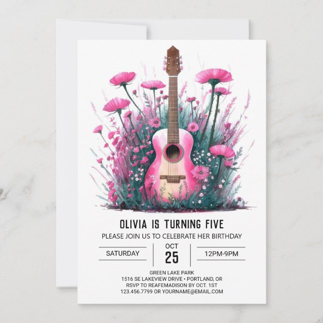 Magical Musician's Guitar Birthday Invitation (Front)