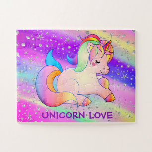 Magical My Unicorn Sparkle Silver Stars Jigsaw Puzzle