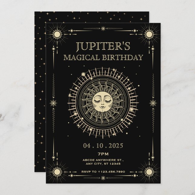 Magical mystical tarot boho sun birthday invitation (Front/Back)