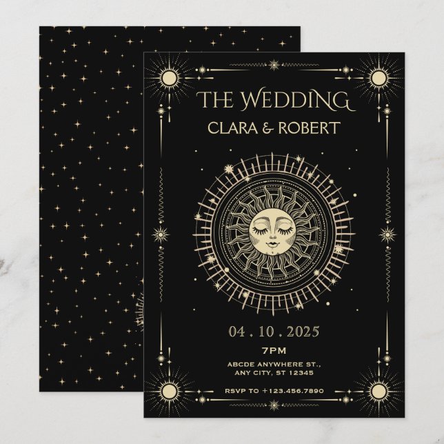 Magical mystical tarot boho sun Wedding  Invitation (Front/Back)
