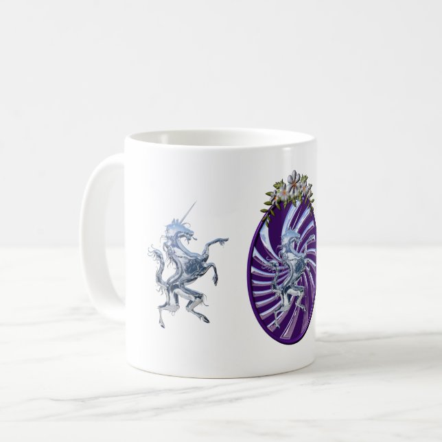 Magical Mythical Silver Unicorn Coffee Mug (Front Left)