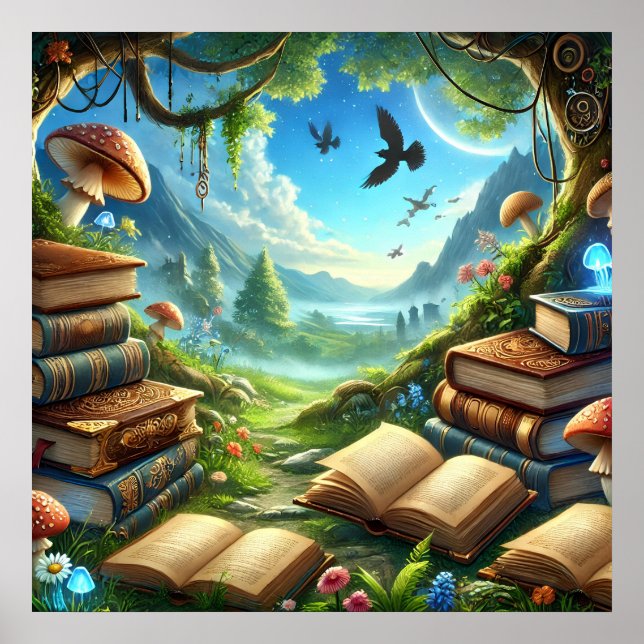 Magical Nature and Old Books Poster (Front)