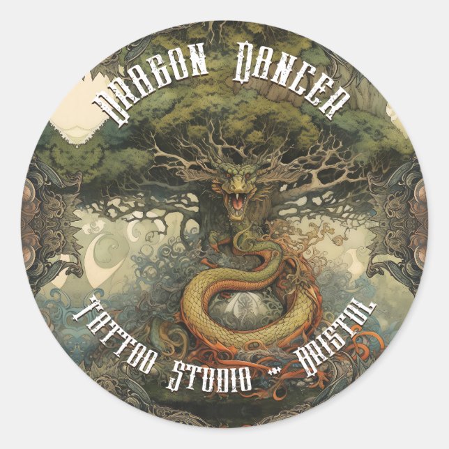 Magical Nature Japanese Bonsai Tree Dragon Classic Round Sticker (Front)