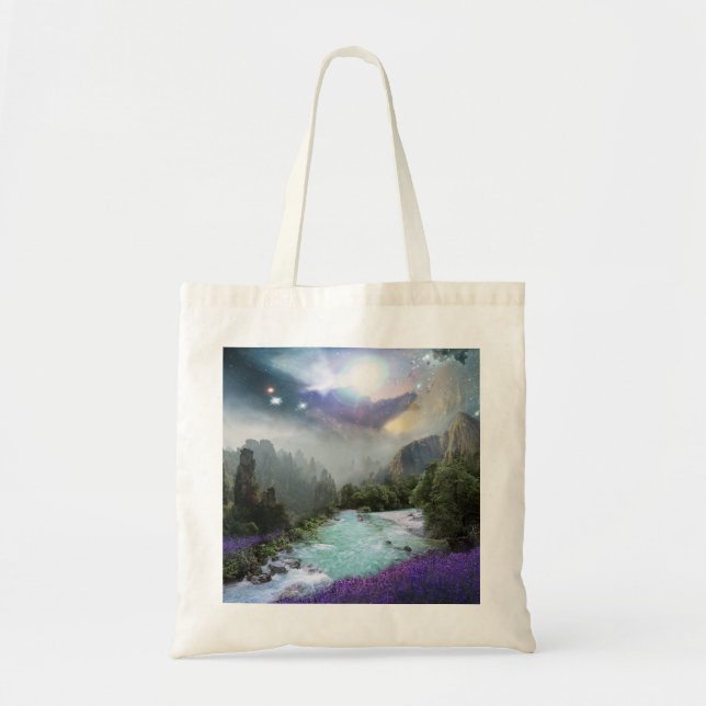 Magical Nature Landscape with Rushing Water Tote Bag (Front)