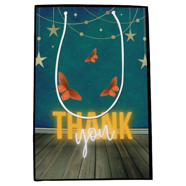 Magical Neon Lights & Butterflies Thank You   Medium Gift Bag (Front)