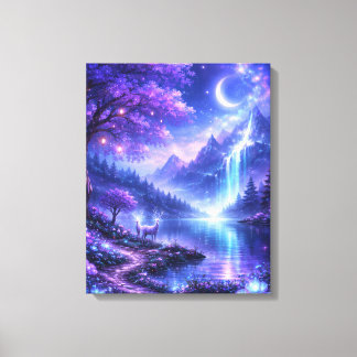 Magical night by the glowing lake canvas print