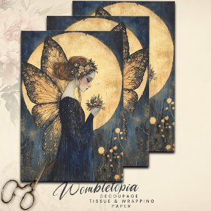 Magical Night Fairy with Flowers Under Golden Moon Wrapping Paper Sheet