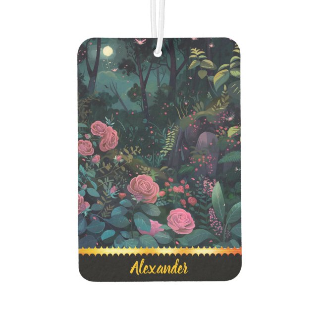 Magical night garden of blooming roses car air freshener (Back)