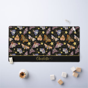 Magical Night Moth Faux Gold Glitter Starts Name Desk Mat