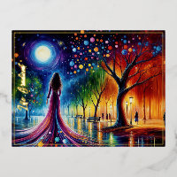 Magical night sky with glowing orbs lanterns art