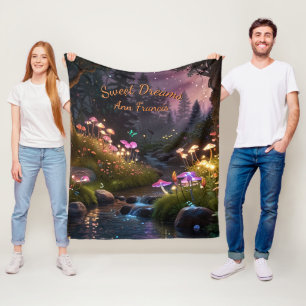 Magical Night, Where Mushrooms & Flowers Glow Fleece Blanket
