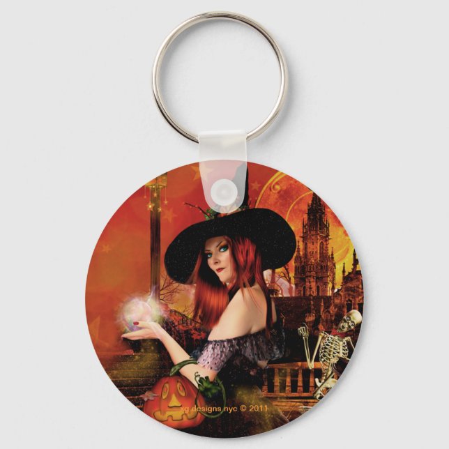Magical Night Witch Round Keychain (Front)
