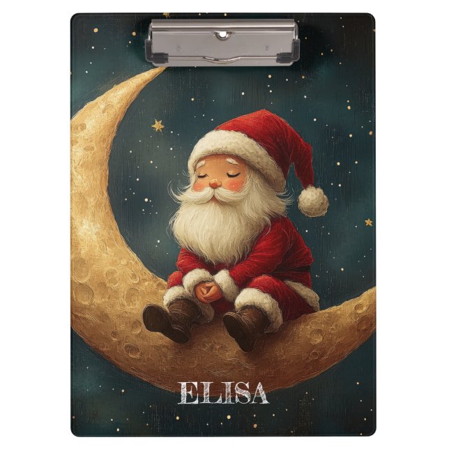 Magical Night with Crescent Moon and Santa Claus Clipboard (Front)