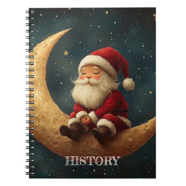 Magical Night with Crescent Moon and Santa Claus Notebook (Front)