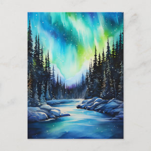 Magical Northern Lights Winter Landscape Postcard