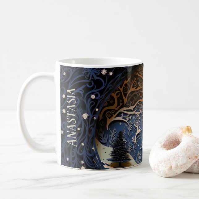 Magical Nostalgic Winter Forest Coffee Mug (With Donut)