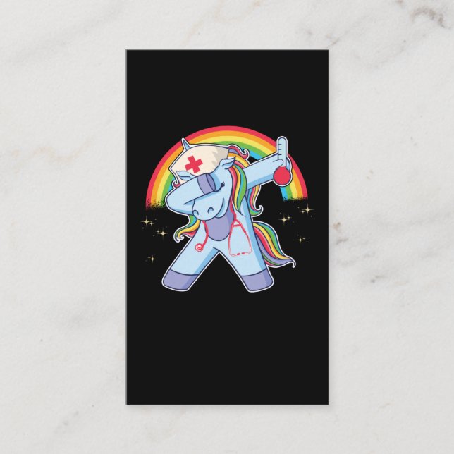 Magical Nurse Unicorn Rainbow Stethoscope Nursing Business Card (Front)