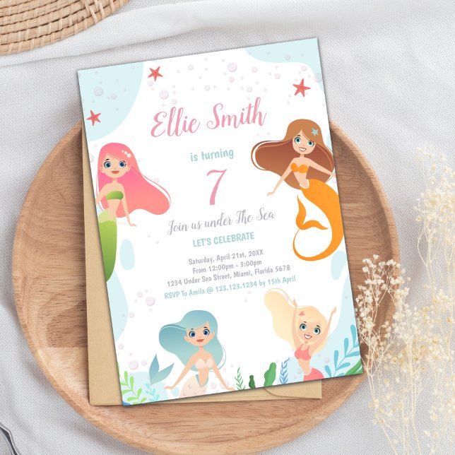 Magical Ocean Party for Girls Invitation (Mermaids Birthday Under the sea Invitations)