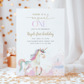 Magical One Unicorn 1st Birthday Party Invitation