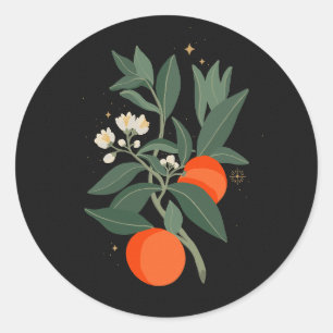 Magical orange branches classic round sticker