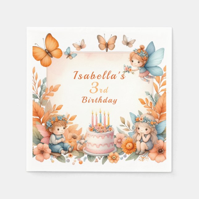 Magical Orange Fairy garden - Birthday  Napkin (Front)