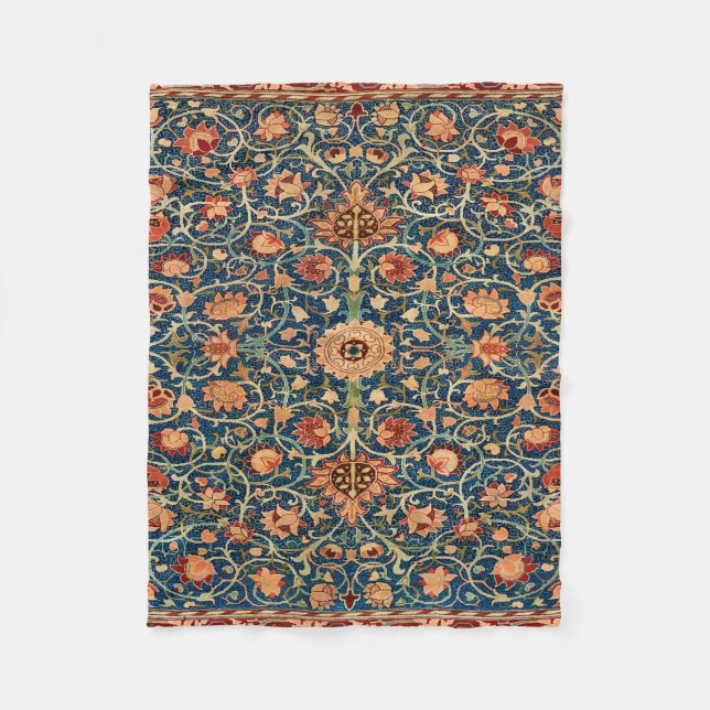 Magical Oriental Rug Pattern in Blue and Red Fleece Blanket (Front)