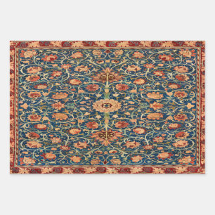 Magical Oriental Rug Pattern in Blue and Red Wrapping Paper Sheet