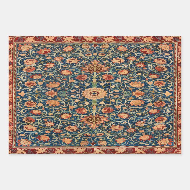 Magical Oriental Rug Pattern in Blue and Red Wrapping Paper Sheet (Front)
