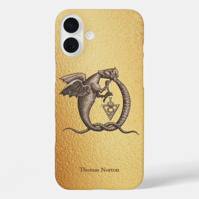 Magical Ouroboros Dragons with Name Gold Case-Mate iPhone Case (Back)
