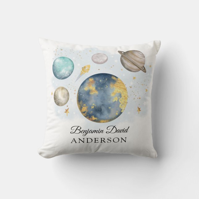 Magical Outer Space Galaxy Moon Stars Boy Nursery Cushion (Front)