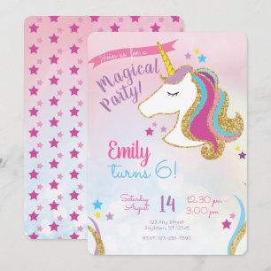 Magical Party Girls Glitter Unicorn Birthday Invitation