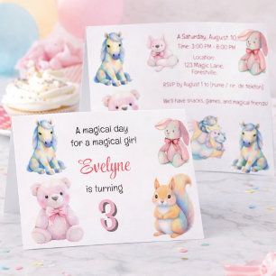 Magical Pastel Birthday Girls Unicorn Bunny Bear Invitation