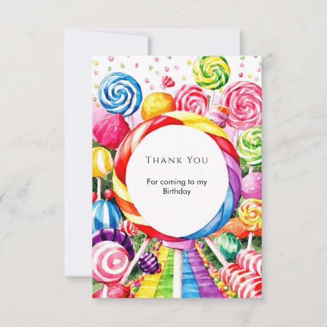 Magical Pastel Candyland Birthday Thank You Card (Front)