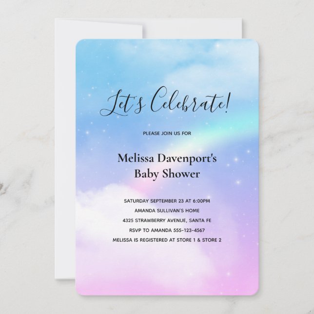 Magical Pastel Clouds and a Rainbow Baby Shower Invitation (Front)