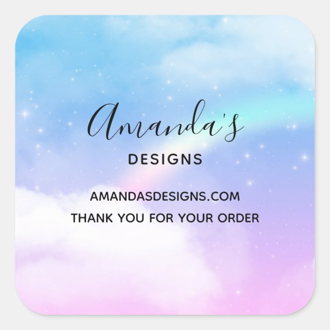 Magical Pastel Clouds and a Rainbow Business Square Sticker (Front)