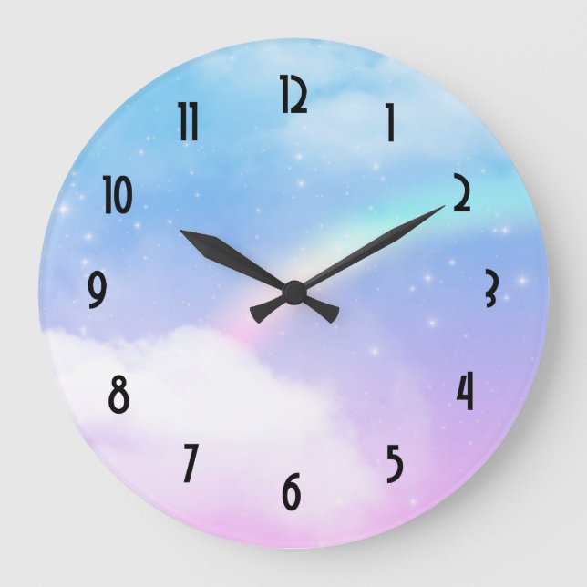 Magical Pastel Clouds and a Rainbow Large Clock (Front)